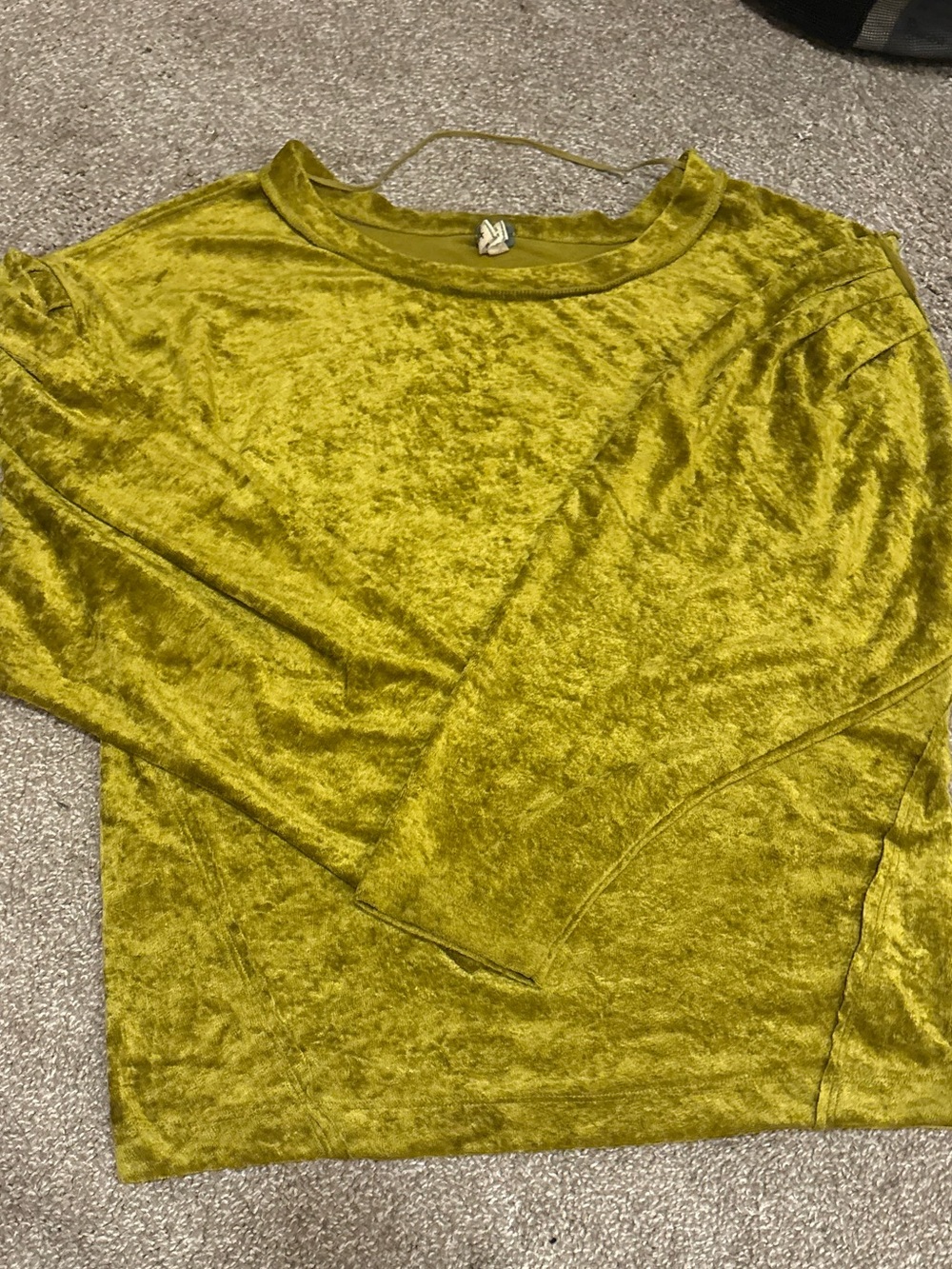 Free People We the Free Crushed Velvet Long Sleeve Top - Olive Green